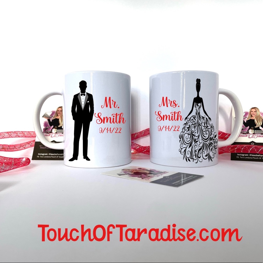 Personalized Wedding 15 Oz Ceramic Coffee Mug Set
